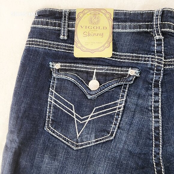 Size 19 x 37" Inseam Vigold Stretch Boot Jeans Tall Girls Dark Denim Vintage New - Picture 4 of 12